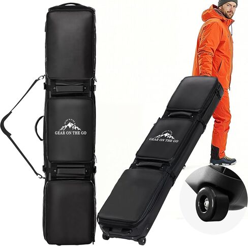 Wheeled Ski Bag for Air Travel - Extendable 155-185CM Waterproof Padded Rolling Snowboard Bag for Double Skis, Boots, Helmet & Ski Gear in Saudi Arabia
