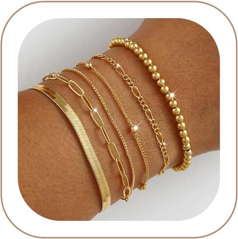 VIROMY Gold Bracelets for Women Waterproof,14K Gold Plated Dainty Layered Stackable Bracelet Set No Tarnish Adjustable Size Jewelry Sets Gifts in Kuwait