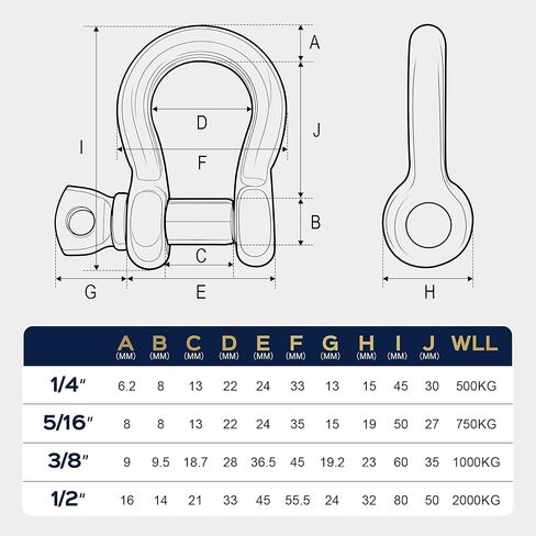 316 Stainless Steel D Ring Bow Shackles, Marine Grade Anchor Shackles with Secure Screw Pin, Boat Anchor Chain Connector for Marine, Sailboat, Outdoor, Towing, 4 Packs in Kuwait