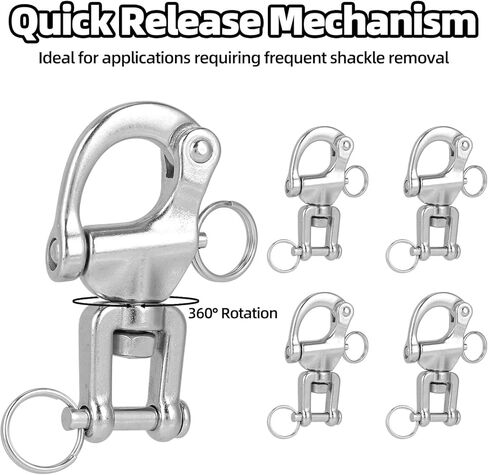 5pcs 316 Stainless Steel Swivel Jaw Snap Shackles, Heavy Duty Quick Release Spring Hook Clips, Marine-Grade Carabiner Sailboat Lift Rope Shackle for Sailing Rigging Climbing Towing Industrial Halyard in Kuwait