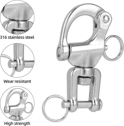 5pcs 316 Stainless Steel Swivel Jaw Snap Shackles, Heavy Duty Quick Release Spring Hook Clips, Marine-Grade Carabiner Sailboat Lift Rope Shackle for Sailing Rigging Climbing Towing Industrial Halyard in Kuwait