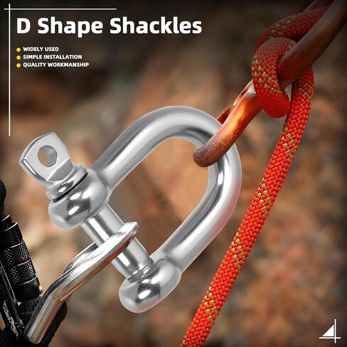 304 Stainless Steel D Ring Shackles, Silver Screw Pin Anchor Bow Shackle, Marine Grade Clevis Shackle for Heavy Duty Tow Strap Construction or Wire Lifting Outdoor Camping Rope in Kuwait