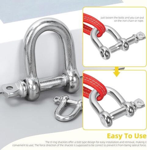304 Stainless Steel D Ring Shackles, Silver Screw Pin Anchor Bow Shackle, Marine Grade Clevis Shackle for Heavy Duty Tow Strap Construction or Wire Lifting Outdoor Camping Rope in Kuwait