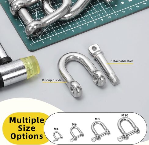 304 Stainless Steel D Ring Shackles, Silver Screw Pin Anchor Bow Shackle, Marine Grade Clevis Shackle for Heavy Duty Tow Strap Construction or Wire Lifting Outdoor Camping Rope in Kuwait