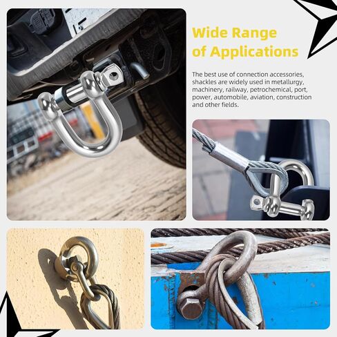 304 Stainless Steel D Ring Shackles, Silver Screw Pin Anchor Bow Shackle, Marine Grade Clevis Shackle for Heavy Duty Tow Strap Construction or Wire Lifting Outdoor Camping Rope in Kuwait