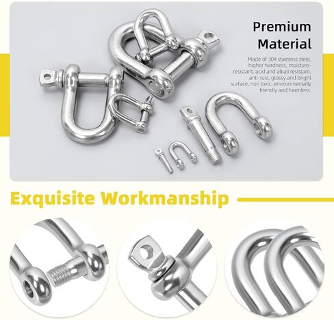 304 Stainless Steel D Ring Shackles, Silver Screw Pin Anchor Bow Shackle, Marine Grade Clevis Shackle for Heavy Duty Tow Strap Construction or Wire Lifting Outdoor Camping Rope in Kuwait