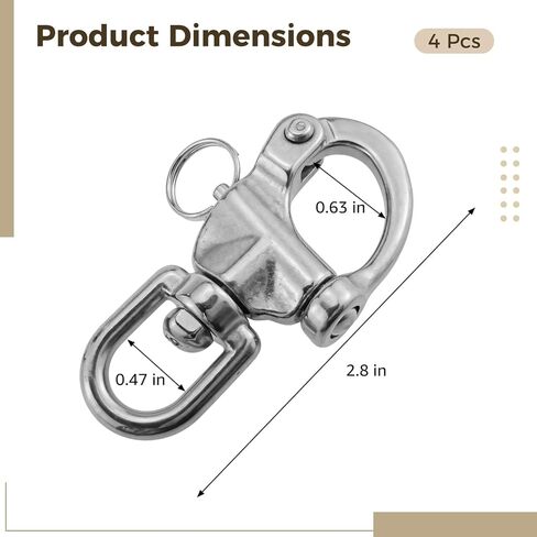 Varku 4Pcs 316 Stainless Steel Swivel Eye Snap Shackle, 2.8 in / 70 mm Quick Release Circle Rotating Spring Shackle, 992 lbs / 450 kg Capacity, Marine Hardware Rigging in Saudi Arabia
