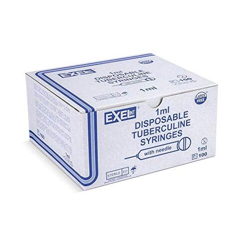 Exel 1mL Luer Slip Tuberculin Syringe with Needle, 27G X 1/2", 100/Box in Kuwait