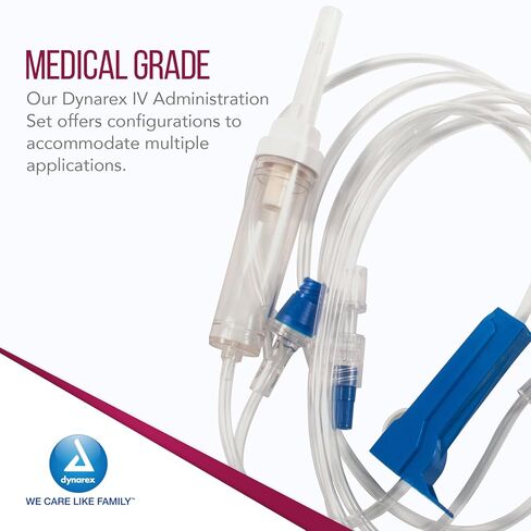 Dynarex 7042 IV Administration Set with 2 Needles Port and Check Valve, 10 Drop/mL, 112" Length, Pack of 50 in Saudi Arabia