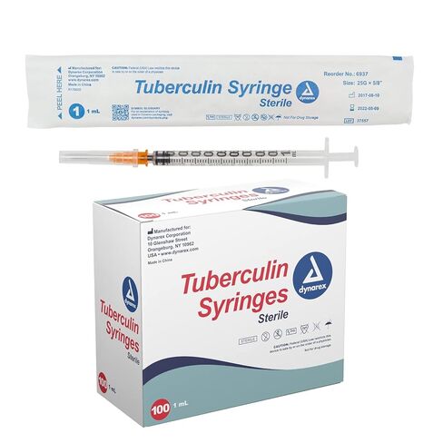 Dynarex Disposable Tuberculin Non-Safety Syringe, 1cc 25G -5/8 Inch Needle - 6937, 100 Count in Saudi Arabia