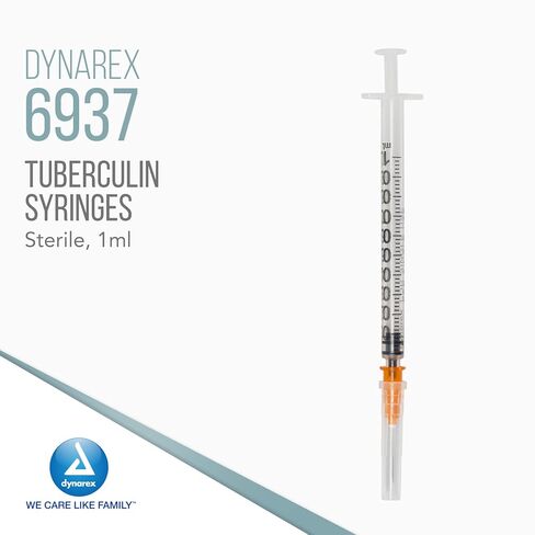 Dynarex Disposable Tuberculin Non-Safety Syringe, 1cc 25G -5/8 Inch Needle - 6937, 100 Count in Saudi Arabia