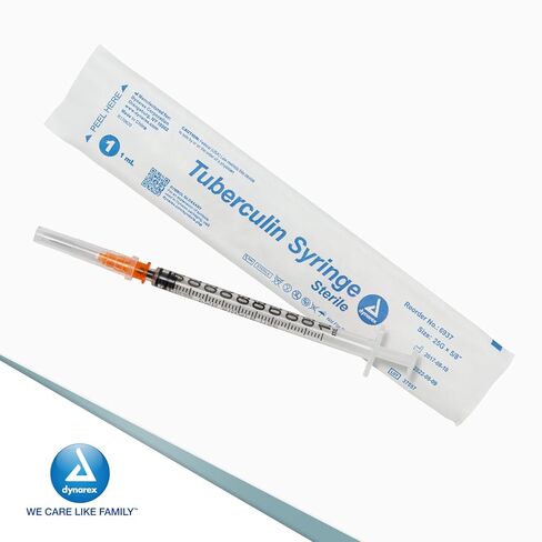 Dynarex Disposable Tuberculin Non-Safety Syringe, 1cc 25G -5/8 Inch Needle - 6937, 100 Count in Saudi Arabia
