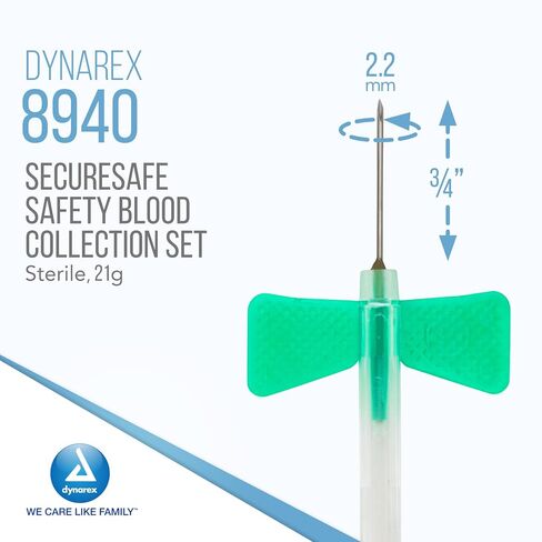 Dynarex Securesafe Safety Blood Collection Set, 3/4 Inch Needle 8940, 50 Count in Saudi Arabia