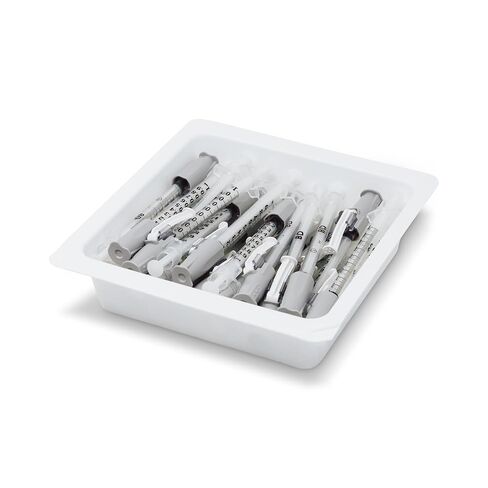 BD SafetyGlide Allergy Syringe Tray, 1 mL, with 27 G x 1/2 in. Permanently Attached Needle (Regular Bevel), #305950, (25 Count) in Saudi Arabia