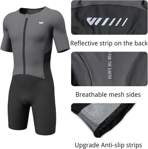 Lo.gas Men's Triathlon Suits,High Elasticity Breathable Quick-Drying Trisuit Race‌ Skinsuits Cycling Swimskin Bike Swim Run Gray X-Large in Kuwait