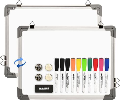 Small White Board 16" x 12" for Wall, Portable Black Aluminum Framed Whiteboard with Cork, Combination Modern Dry Erase Board with Handle for Home, Office, School in Kuwait