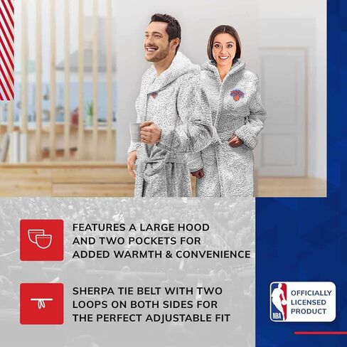Northwest NBA Adult Plush Hooded Robe with Pockets - 100% Polyester Sherpa Blend - Machine Washable - Relaxation & Style (New York Knicks - Gray, One Size) in Saudi Arabia