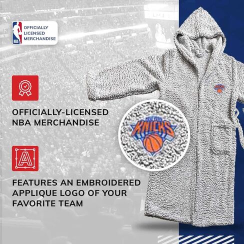 Northwest NBA Adult Plush Hooded Robe with Pockets - 100% Polyester Sherpa Blend - Machine Washable - Relaxation & Style (New York Knicks - Gray, One Size) in Saudi Arabia