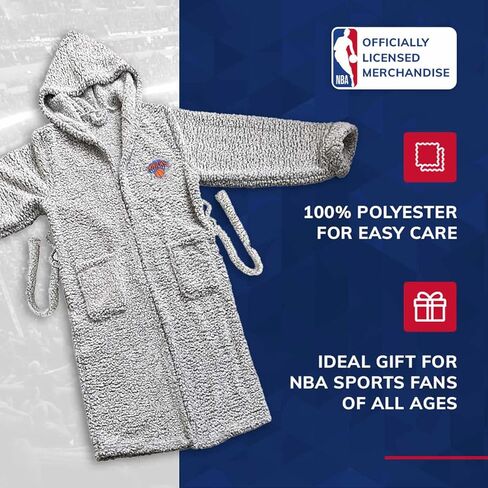 Northwest NBA Adult Plush Hooded Robe with Pockets - 100% Polyester Sherpa Blend - Machine Washable - Relaxation & Style (New York Knicks - Gray, One Size) in Saudi Arabia
