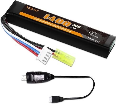 3S Airsoft Battery 30C 11.1V 1400mAh Mini Tamiya Plug with 11.1V USB Charger Fit for Most Airsoft Model Guns Gel Water Bead Blaster in Kuwait