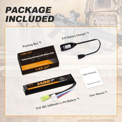 3S Airsoft Battery 30C 11.1V 1400mAh Mini Tamiya Plug with 11.1V USB Charger Fit for Most Airsoft Model Guns Gel Water Bead Blaster in Kuwait