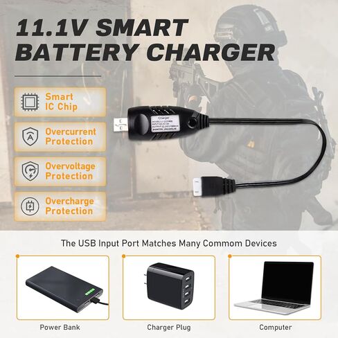 3S Airsoft Battery 30C 11.1V 1400mAh Mini Tamiya Plug with 11.1V USB Charger Fit for Most Airsoft Model Guns Gel Water Bead Blaster in Kuwait