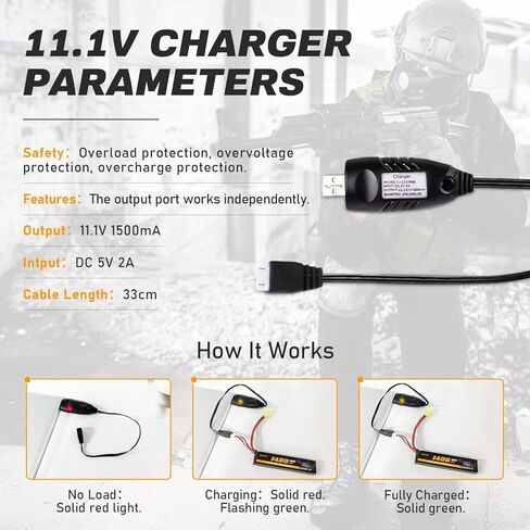 3S Airsoft Battery 30C 11.1V 1400mAh Mini Tamiya Plug with 11.1V USB Charger Fit for Most Airsoft Model Guns Gel Water Bead Blaster in Kuwait