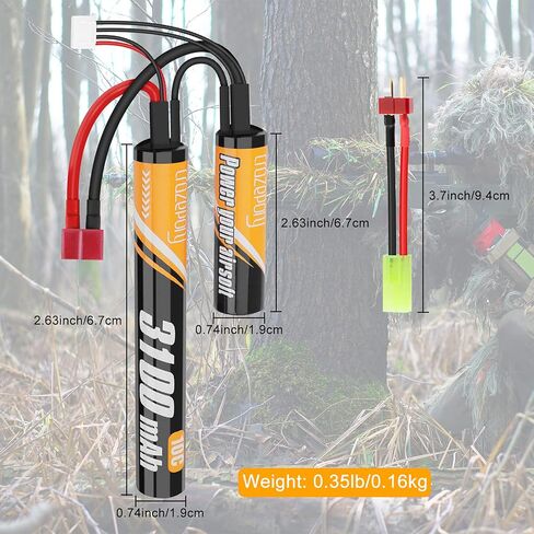 بطارية Crazepony 11.1 فولت Airsoft Nunchuck، 3100 مللي أمبير في الساعة تكتيكية صغيرة قابلة لإعادة الشحن Aeg M4 Ak47 بطاريات ليثيوم أيون صغيرة مع قابس T إلى Tamiya لبندقية Airsoft in Kuwait