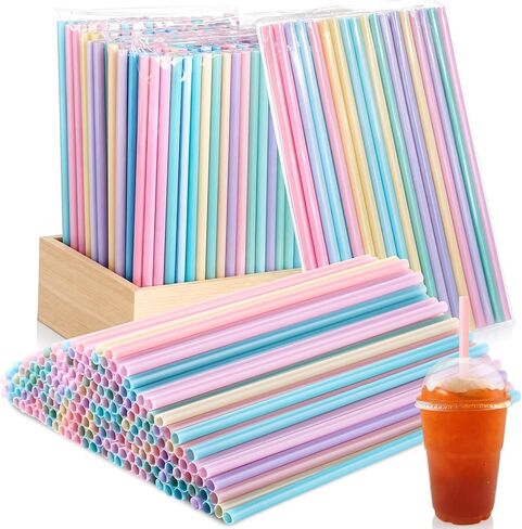 Eaasty 1000 Pcs Colorful Disposable Drinking Plastic Straws Bulk, 0.24'' Diameter and 7.87" Long Plastic Long Disposable Drinking Straws (Multicolor) in Kuwait