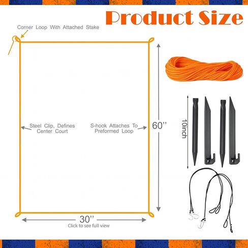 Woanger 30 x 60 ft Volleyball Boundary Rope Set Beach Volleyball Lines with 4 Square for Sports Beach Ball Grass Setup in Kuwait