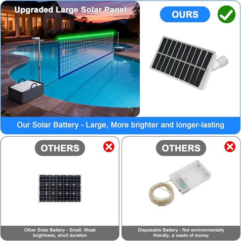 مجموعة شبكة الكرة الطائرة لحمام السباحة مع أضواء LED، لوحة شمسية أكبر - شبكة كرة طائرة عالية السطوع لحمامات السباحة الداخلية، قابلة للتعديل بطول 15-32 قدم في الهواء الطلق لعبة ألعاب الكرة الطائرة المائية لحفلات الفناء الخلفي in Saudi Arabia