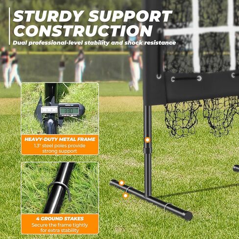 9 Hole Pitching Net, Portable Nine Pocket Pitching Target Baseball Softball with Strike Zone, Height Adjustable Pitcher Training Equipment with Carry Bag, 4 Ground Stakes in Kuwait