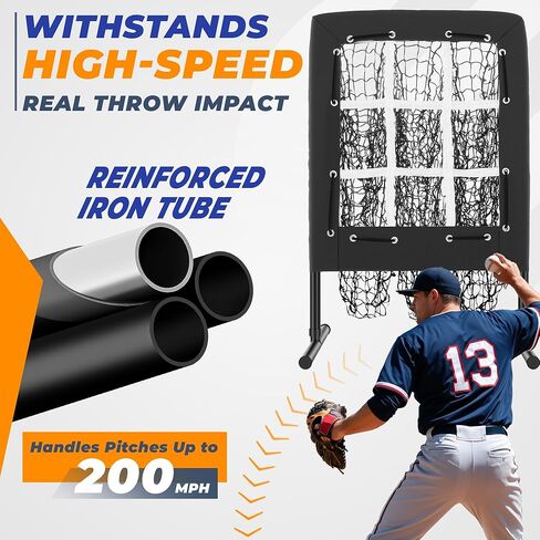 9 Hole Pitching Net, Portable Nine Pocket Pitching Target Baseball Softball with Strike Zone, Height Adjustable Pitcher Training Equipment with Carry Bag, 4 Ground Stakes in Kuwait