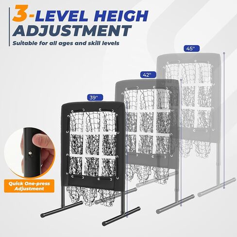 9 Hole Pitching Net, Portable Nine Pocket Pitching Target Baseball Softball with Strike Zone, Height Adjustable Pitcher Training Equipment with Carry Bag, 4 Ground Stakes in Kuwait