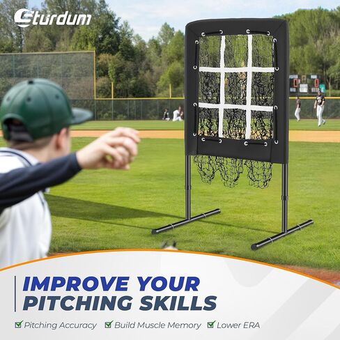 9 Hole Pitching Net, Portable Nine Pocket Pitching Target Baseball Softball with Strike Zone, Height Adjustable Pitcher Training Equipment with Carry Bag, 4 Ground Stakes in Kuwait
