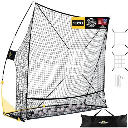 PodiuMax 7x7 Baseball & Softball Net with Large Ball Collection System, Upgraded Triangular Base, Softball Pitching Net with 2 Strike Zone, Baseball Nets for Batting, Pitching, Fielding in Kuwait