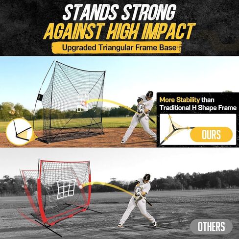 PodiuMax 7x7 Baseball & Softball Net with Large Ball Collection System, Upgraded Triangular Base, Softball Pitching Net with 2 Strike Zone, Baseball Nets for Batting, Pitching, Fielding in Kuwait