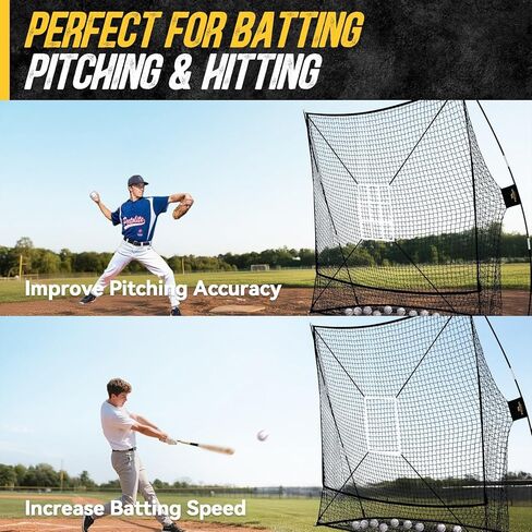 PodiuMax 7x7 Baseball & Softball Net with Large Ball Collection System, Upgraded Triangular Base, Softball Pitching Net with 2 Strike Zone, Baseball Nets for Batting, Pitching, Fielding in Kuwait