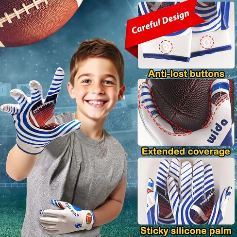 Premium Grip Youth Football Gloves for Boys Girls | Sticky Silicone Palm, Breathable & Comfortable | Perfect for Receiver Training, Flag Football, Ages 7-15 in Kuwait