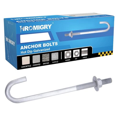 1/2" x 12" J Bolt Anchors (25 Pack) for Concrete with Nuts and Washers, Hot-Dip Galvanized in Kuwait