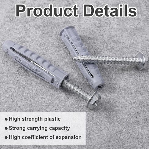 JIEYAO 10 Pcs Concrete Wall Anchors and Screws Kit for TV Mount Installation, 10x50mm Plastic Heavy Duty Wall Anchors for Concrete or Brick Walls in Saudi Arabia