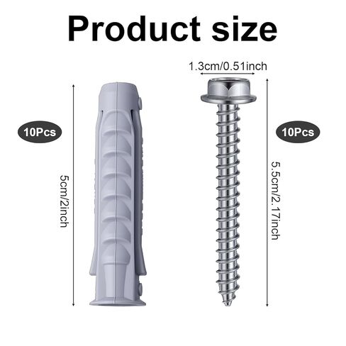 JIEYAO 10 Pcs Concrete Wall Anchors and Screws Kit for TV Mount Installation, 10x50mm Plastic Heavy Duty Wall Anchors for Concrete or Brick Walls in Saudi Arabia