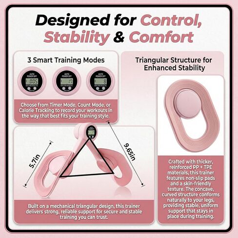 Thigh Trainer Pelvic Floor Muscle Trainer with 3 Smart Modes, 360° Adjustable Design Kegel Inner Thigh Exerciser with 25LB Resistance Band for Home Gym, Workout Equipment for Hip, Leg and Arm in Saudi Arabia