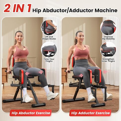 2-in-1 Hip Abductor & Adduction Machine for Home Gym, Glute Machine & Thigh Workout Equipment with 6-Level Resistance and Enlarged Padding Seat, Compact Leg Exercise Euipment for Women & Men in Kuwait