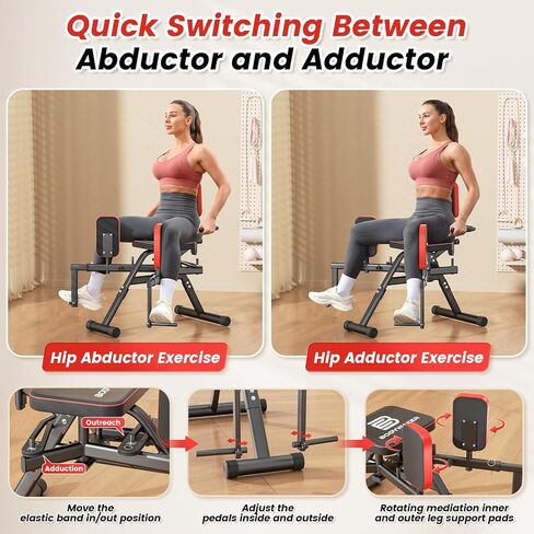 2-in-1 Hip Abductor & Adduction Machine for Home Gym, Glute Machine & Thigh Workout Equipment with 6-Level Resistance and Enlarged Padding Seat, Compact Leg Exercise Euipment for Women & Men in Saudi Arabia