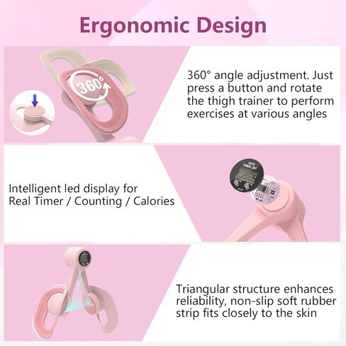مدرب الفخذ، أجهزة تمرين أرضية الحوض قابلة للتعديل 360 درجة مع شاشة LED، جهاز تمرين الفخذ الداخلي مع حزام مقاومة 20 رطل للنساء، معدات اللياقة البدنية المنزلية للورك والساق والذراع، وردي فاتح in Kuwait