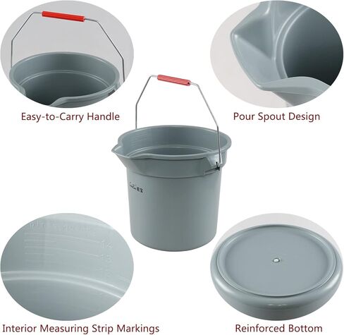 Saedy 4 Pack Round Commercial Cleaning Bucket, 14 Quart Plastic Water Bucket with Handle, Grey Havy Duty Utility Pail Bucket in Kuwait