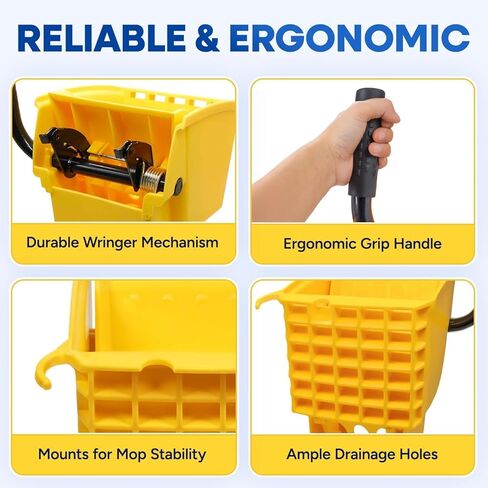 Plexon Mop Wringer Only - Compatible with 26QT and 35QT Buckets, Yellow - Side Press Wringer Replacement for Commercial Mop Bucket on Wheels in Saudi Arabia