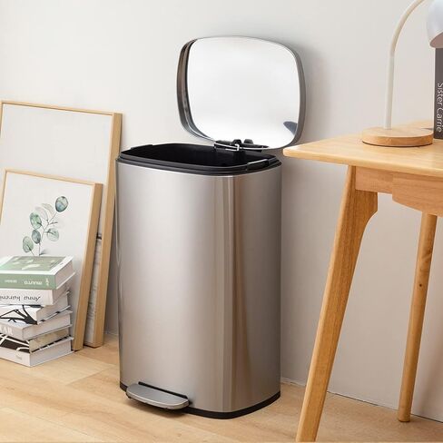13 Gallon/50 L Garbage Can Kitchen Trash Can with Lid for Office Bedroom Bathroom Step Trash Bin Fingerprint-Proof Brushed Stainless Steel 13 Gallon / 50 Liter in Saudi Arabia