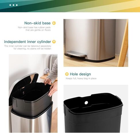 13 Gallon/50 L Garbage Can Kitchen Trash Can with Lid for Office Bedroom Bathroom Step Trash Bin Fingerprint-Proof Brushed Stainless Steel 13 Gallon / 50 Liter in Saudi Arabia
